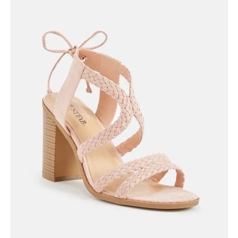 Justfab Light Pink Brenda Braided Strap Open Toe Block Heeled Sandals Womens 8